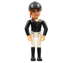 LEGO (7587) Horse Rider, White Shorts, Black Shirt with Gold Buttons and Collar, Black Boots, Dark Orange Ponytail, Riding Hat - Belville