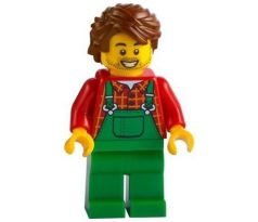 LEGO (60287) Farmer - Overalls Green, Red Plaid Shirt, Reddish Brown Hair Swept Back Tousled