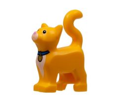 LEGO (76832) Cat, Standing with Black Eyes, White Muzzle and Chest, Bright Pink Nose, Blue Collar with Gold Tag Pattern (Sox)