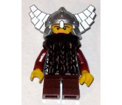 LEGO (852701) Dwarf, Dark Brown Beard, Metallic Silver Helmet with Wings, Dark Red Arms - Castle: Fantasy Era