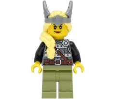 LEGO (31132) Viking Warrior - Female, Dark Bluish Gray and Silver Armor, Olive Green Legs, Bright Light Yellow Hair with Diadem - Vikings