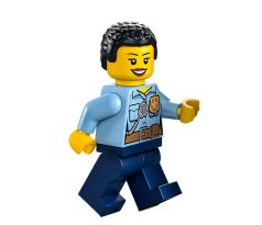 LEGO (60316) Police - City Officer Female, Bright Light Blue Shirt with Badge and Radio, Dark Blue Legs, Short Black Curly Hair