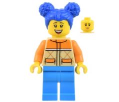 LEGO (60345) Woman - Tan and Orange Quilted Vest, Dark Azure Legs, Blue Pigtails, Freckles