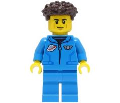 LEGO (60349) Lunar Research Astronaut - Male, Dark Azure Jumpsuit, Dark Brown Coiled Hair with Short Straight Sides  - Town: City: Space Port