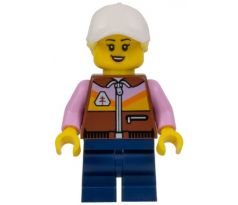 LEGO (60387) Dirt Bike Rider - Female, White Cap, Bright Light Yellow Ponytail, Reddish Brown Jacket, Dark Blue Medium Legs - Town: City: Off-Road