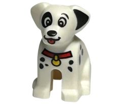 LEGO (71038) Dog, Dalmatian, Sitting with Black Ear, Nose and Spots, and Red Tongue and Collar with Yellow Tag Pattern