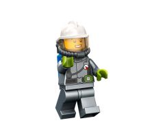 LEGO (60374) Fire - Male, Flat Silver Suit, White Fire Helmet, Trans-Brown Visor, Breathing Neck Gear with Blue Air Tanks