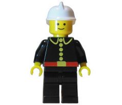 LEGO® Town Minifigurka Fireman, Classic, Black Fire Jacket with Red Belt and Buttons, White Helmet (Re-issue Torso)